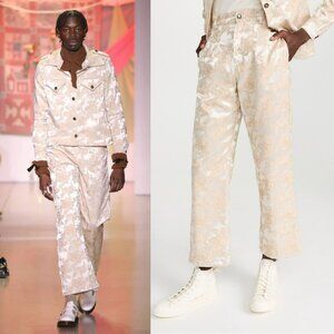 House of AAMA Mens Cherub Holiday Christmas Pants Tan Creme Jacquard